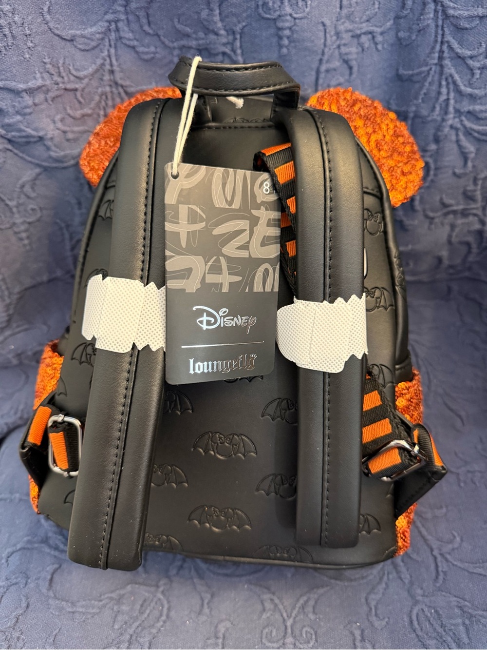 LOUNGEFLY Disney Orange Sequin Minnie Ear Backpack with Black Bow - Picture 5 of 6